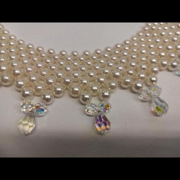 Classic  Faux Pearl 6 Tiered Choker with Crystal Drops - Picture 5 of 9